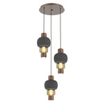 Torno Mandrel Multi Light Chandelier - Burnished Bronze / Bronze Glass / Charcoal Ceramic