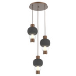 Torno Mandrel Multi Light Chandelier - Burnished Bronze / Clear Glass / Charcoal Ceramic
