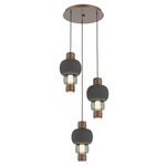 Torno Mandrel Multi Light Chandelier - Burnished Bronze / Smoke Glass / Charcoal Ceramic