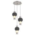 Torno Mandrel Multi Light Chandelier - Beige Silver / Amber Glass / Charcoal Ceramic