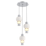 Torno Mandrel Multi Light Chandelier - Classic Silver / Amber Glass / Chalk Ceramic