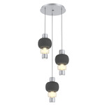 Torno Mandrel Multi Light Chandelier - Classic Silver / Amber Glass / Charcoal Ceramic