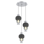 Torno Mandrel Multi Light Chandelier - Classic Silver / Smoke Glass / Charcoal Ceramic