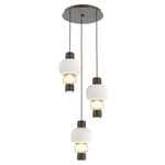 Torno Mandrel Multi Light Chandelier - Flat Bronze / Amber Glass / Chalk Ceramic