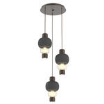Torno Mandrel Multi Light Chandelier - Flat Bronze / Amber Glass / Charcoal Ceramic