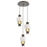Torno Mandrel Multi Light Chandelier - Flat Bronze / Bronze Glass / Chalk Ceramic