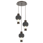 Torno Mandrel Multi Light Chandelier - Flat Bronze / Clear Glass / Charcoal Ceramic