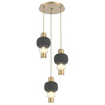 Torno Mandrel Multi Light Chandelier - Gilded Brass / Amber Glass / Charcoal Ceramic