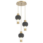 Torno Mandrel Multi Light Chandelier - Gilded Brass / Clear Glass / Charcoal Ceramic