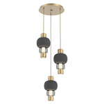 Torno Mandrel Multi Light Chandelier - Gilded Brass / Smoke Glass / Charcoal Ceramic
