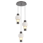 Torno Mandrel Multi Light Chandelier - Graphite / Amber Glass / Chalk Ceramic