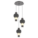 Torno Mandrel Multi Light Chandelier - Graphite / Amber Glass / Charcoal Ceramic