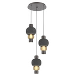 Torno Mandrel Multi Light Chandelier - Graphite / Bronze Glass / Charcoal Ceramic