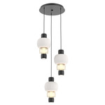 Torno Mandrel Multi Light Chandelier - Matte Black / Amber Glass / Chalk Ceramic