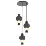 Torno Mandrel Multi Light Chandelier - Matte Black / Amber Glass / Charcoal Ceramic