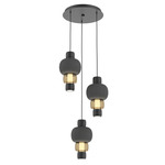 Torno Mandrel Multi Light Chandelier - Matte Black / Bronze Glass / Charcoal Ceramic