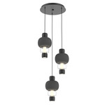 Torno Mandrel Multi Light Chandelier - Matte Black / Clear Glass / Charcoal Ceramic