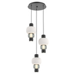 Torno Mandrel Multi Light Chandelier - Matte Black / Smoke Glass / Chalk Ceramic