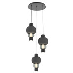 Torno Mandrel Multi Light Chandelier - Matte Black / Smoke Glass / Charcoal Ceramic