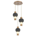 Torno Mandrel Multi Light Chandelier - Novel Brass / Amber Glass / Charcoal Ceramic