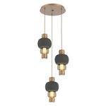 Torno Mandrel Multi Light Chandelier - Novel Brass / Bronze Glass / Charcoal Ceramic