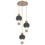 Torno Mandrel Multi Light Chandelier - Novel Brass / Clear Glass / Charcoal Ceramic