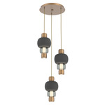 Torno Mandrel Multi Light Chandelier - Novel Brass / Smoke Glass / Charcoal Ceramic