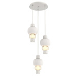 Torno Mandrel Multi Light Chandelier - Salt White / Amber Glass / Chalk Ceramic