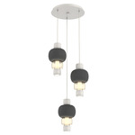 Torno Mandrel Multi Light Chandelier - Salt White / Amber Glass / Charcoal Ceramic