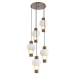 Torno Mandrel Multi Light Chandelier - Burnished Bronze / Amber Glass / Chalk Ceramic