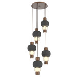 Torno Mandrel Multi Light Chandelier - Burnished Bronze / Amber Glass / Charcoal Ceramic