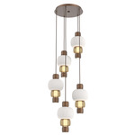 Torno Mandrel Multi Light Chandelier - Burnished Bronze / Bronze Glass / Chalk Ceramic