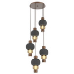 Torno Mandrel Multi Light Chandelier - Burnished Bronze / Bronze Glass / Charcoal Ceramic