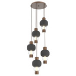 Torno Mandrel Multi Light Chandelier - Burnished Bronze / Clear Glass / Charcoal Ceramic