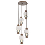 Torno Mandrel Multi Light Chandelier - Burnished Bronze / Smoke Glass / Chalk Ceramic