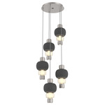 Torno Mandrel Multi Light Chandelier - Beige Silver / Amber Glass / Charcoal Ceramic