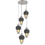 Torno Mandrel Multi Light Chandelier - Beige Silver / Bronze Glass / Charcoal Ceramic