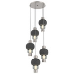 Torno Mandrel Multi Light Chandelier - Beige Silver / Smoke Glass / Charcoal Ceramic