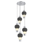 Torno Mandrel Multi Light Chandelier - Classic Silver / Amber Glass / Charcoal Ceramic