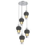 Torno Mandrel Multi Light Chandelier - Classic Silver / Bronze Glass / Charcoal Ceramic