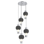 Torno Mandrel Multi Light Chandelier - Classic Silver / Clear Glass / Charcoal Ceramic