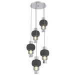 Torno Mandrel Multi Light Chandelier - Classic Silver / Smoke Glass / Charcoal Ceramic