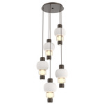 Torno Mandrel Multi Light Chandelier - Flat Bronze / Amber Glass / Chalk Ceramic