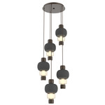 Torno Mandrel Multi Light Chandelier - Flat Bronze / Amber Glass / Charcoal Ceramic