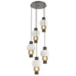 Torno Mandrel Multi Light Chandelier - Flat Bronze / Bronze Glass / Chalk Ceramic