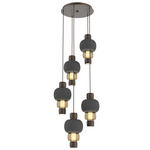 Torno Mandrel Multi Light Chandelier - Flat Bronze / Bronze Glass / Charcoal Ceramic