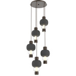 Torno Mandrel Multi Light Chandelier - Flat Bronze / Clear Glass / Charcoal Ceramic