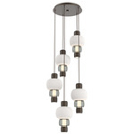 Torno Mandrel Multi Light Chandelier - Flat Bronze / Smoke Glass / Chalk Ceramic