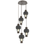 Torno Mandrel Multi Light Chandelier - Flat Bronze / Smoke Glass / Charcoal Ceramic