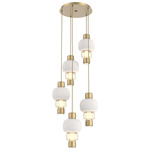 Torno Mandrel Multi Light Chandelier - Gilded Brass / Amber Glass / Chalk Ceramic